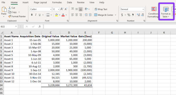 Format as Table