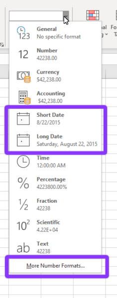 Two date formats are available here Short Date and Long Date