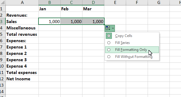 this image shows the third steps on How to Copy Formatting With the Fill Handle