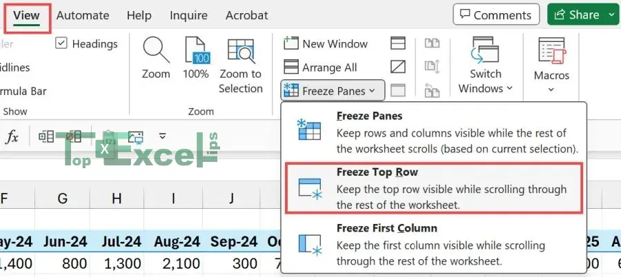 this image shows the process of How to Freeze Rows in Excel